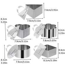 不锈钢三角形、花形、圆形、方形、心形慕斯圈，适合制作蛋糕、饼干等，完美的厨房烘焙工具。 - 銀色 - 查看 2