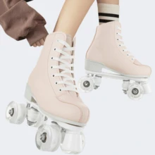 Gets Women's Roller Skates With Light-Up Wheels, Men's, Adult, Beginner Outdoor Quad Roller Skates, Classic Double Row Roller Skates - 肉粉紅色 - 查看 3