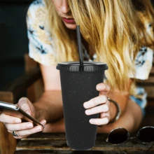 5 Pack 24 Oz Plastic Tumblers With Lids And Straw, Reusable Discolor Cups,Glitter Plastic Cups For Cold Drink Iced Coffee, Adults And Children Parties Birthday Slumber Party Supplies - Đen 5 GÓI - Xem 4