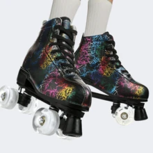 Milky Way Men's And Women's Roller Skate Shoes PU Leather High Top Shoes Classic Double Roller Skate Shoes Quad Roller Skate Shoes Men Ladies Neutral Roller Skate Shoes - 黑色閃電圖案 - 查看 5