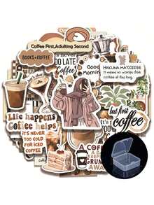 Finego 50 miếng dán cà phê mùa hè cổ điển, thiết kế cổ điển cho cốc cà phê và sổ tay, vật dụng cần thiết cho giờ nghỉ cà phê thư giãn, cảm giác mùa hè, phụ kiện bán chạy cho người yêu thích cà phê - Nhiều màu - Xem 14