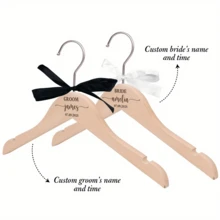 2pcs/Set Wooden Wedding Clothes Hangers, Customized Wedding Dress Hanger, Suit And Garment Hangers, Bride And Groom Hangers, Ideal For Wedding Gowns And Tuxedos, Wedding Accessories, Engraved,Stainless,Colorful,Cute,Adorable,Funny,Kawaii,Y2K,Stylish,Unisex,Casual,Custom,Personalized,Unique,Customized,Ideal Gifts For Him,Ideal Gifts For Her,Her,Boyfriend,Girlfriend,Family,Friends,Vacay Vibes - Multicolor - View 4