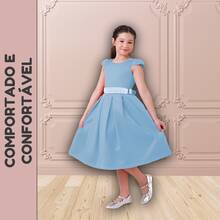 Children's Dress For Girls, Party, Wedding, Baptism, Graduation, Birthday, Princess Style With Pearls - 淺藍色 - 查看 6