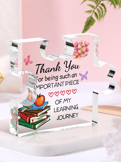 1 pieza Placa acrílica con forma de rompecabezas como regalo de agradecimiento al maestro. Regalo de agradecimiento para maestros, mujeres, hombres, bloques acrílicos y señal de agradecimiento para tutores y asistentes de enseñanza.