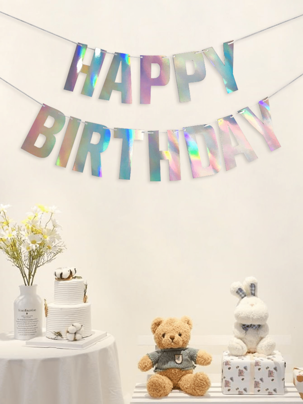 1pc Metallic Paper Pull Flag For Birthday Party, Creative Holographic Design, Suitable For Birthday Party, Gathering, Holiday Celebration Background Wall Decor