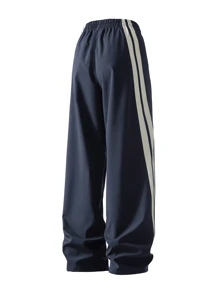 复古拼接侧条纹运动裤，男士休闲宽松直筒裤，实用风格，春秋