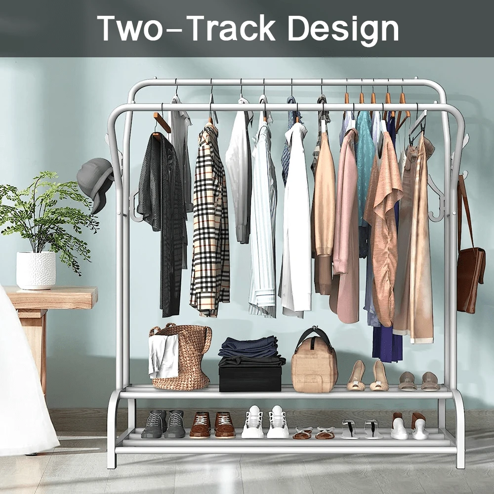 Lislark White Heavy Double Clothes Rail Hanging Rack Garment Display Stand Storage Shelf, Strong Support And Durability, Clean And Simple, Suitable For Any Style Of Living Space - White - View 1