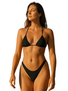 Sexy Neon Green Tie-Up Beach Bikini Set - Black - View 8