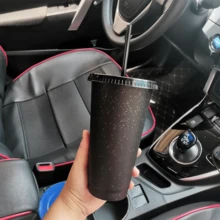 5 Pack 24 Oz Plastic Tumblers With Lids And Straw, Reusable Discolor Cups,Glitter Plastic Cups For Cold Drink Iced Coffee, Adults And Children Parties Birthday Slumber Party Supplies - Đen 5 GÓI - Xem 6