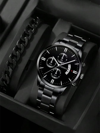 Herrklocka med rund pekare och datum, lämplig för vardagsbruk