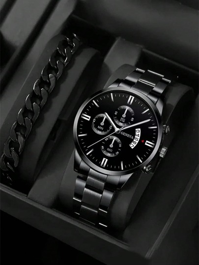 Men's Round Pointer Date Quartz Watch, Suitable For Daily Wear