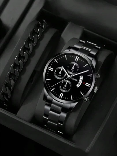 Men's Round Pointer Date Quartz Watch, Suitable For Daily Wear