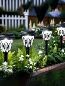 6/12/10/20pcs  Waterproof Solar Garden Lights, Outdoor Lawn Lights/Solar Garden Lights, LED Path Lights With Automatic On/Off From Dusk To Dawn, Garden Pole Lights For Patio And Backyard Landscape Decoration, Suitable For Driveways, Courtyards, Gardens, And Automatic Night Lighting(400mah) - màu đen - Xem 2