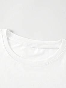 罗纹100%纯棉男女通用T恤，月亮和宇航员卡通图案，时尚舒适柔软，适合春夏及所有季节，男女通用短袖上衣 - 白色 - 查看 4