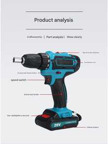 28V Cordless Drill - Lithium-Ion Power Tool For Home & DIY | Handheld Screwdriver With LED Light - Multicolor - View 5