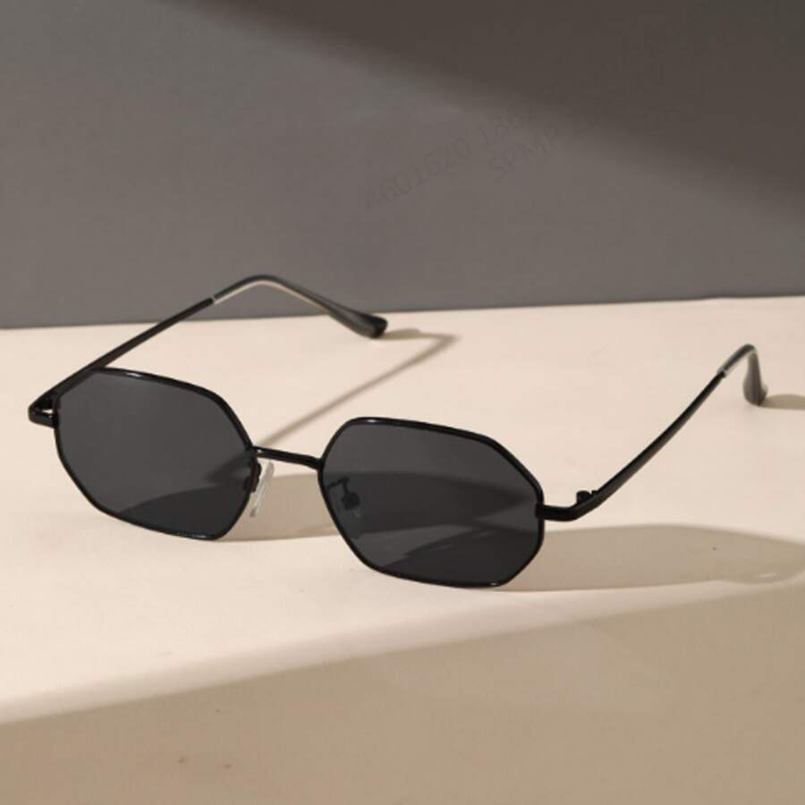 1 件金属框架几何方形 Y2K 夏季旅行装饰时尚眼镜适合户外旅行几何形状太阳镜