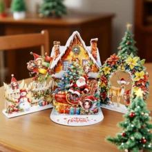 圣诞立体贺卡，圣诞老人送礼物，圣诞精灵图案可爱，适合任何人，附信封