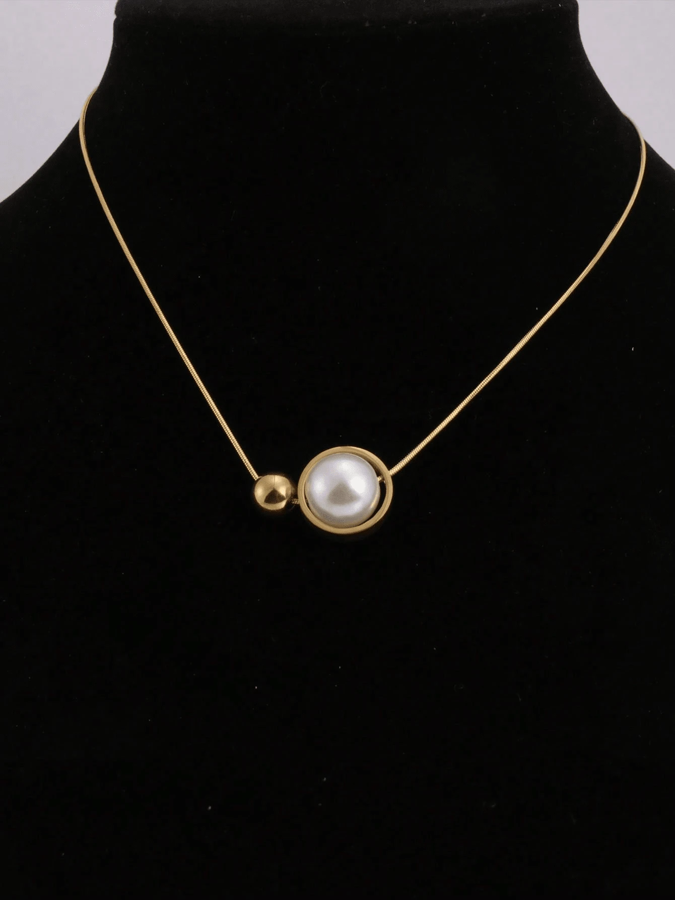 1pc European And American Style Stainless Steel Necklace With Shiny Faux Pearl Pendant, Suitable For Women's Daily Wear