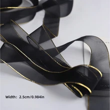 2.5 Cm / 0.984 Inches Gold Trimmed Yarn Ribbon Ribbon Decorative Ribbon,Gift Box Tie,Bouquet Decoration,Wedding Bouquet Tie,Gift Decoration Material,Headdress Bow,DIY Handmade Material,Cake Box Decorative Ribbons, Venue Decoration