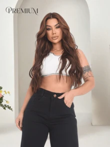 Women's Wide Leg Jeans, High-Rise, 100% Premium Cotton, Wide Leg, Marbled Blogger - 黑色 - 查看 7