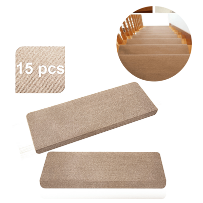 Tapis d'escalier auto-adhésifs 15 pièces, tapis d'escalier 65x25cm, peut être coupé à la taille, lavable en machine, 100% polyester, dos TPE,  pour les enfants, les personnes âgées et les animaux domestiques
