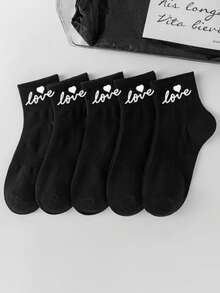 10 双黑白儿童心形图案袜子，休闲简约装，适合情人节、情侣、校园、大学、礼物、返校 - 彩色 - 查看 3