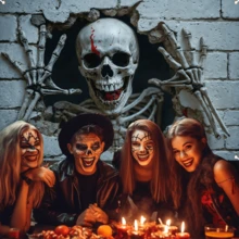 1 pezzo Arazzi da parete in stile Sk Hol Hole 180x110cm, tema inquietante, adatto per feste di Ognissanti, camera da letto, soggiorno, nuovo tessuto decorativo in poliestere 2025 per Ognissan, decorazioni per scene di feste, decorazione per la casa