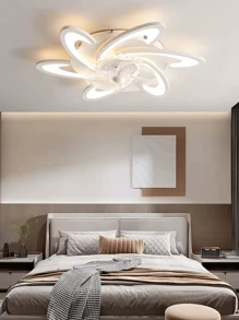 220V White/Black Bedroom Fan Light - 6 Petals, Silent Fan, Eye Protection Light Source, Remote Control Adjustable, Dining Room, Living Room Home Decoration, Adjustable Wind Speed (1-6)