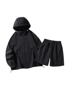 Summer Lightweight Loose-Fitting Casual Outdoor Beach Single-Layer Lightweight Shorts Set - 黑色 - 查看 5
