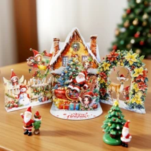 圣诞立体贺卡，圣诞老人送礼物，圣诞精灵图案可爱，适合任何人，附信封