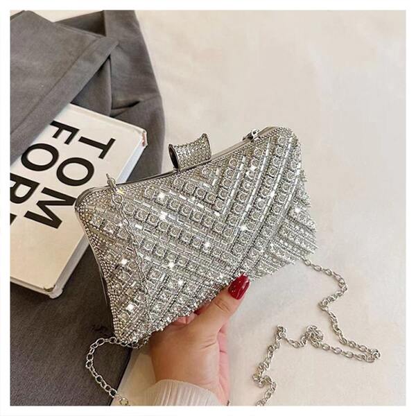 Rhinestone Decor Evening Clutch Bag, Women's Shoulder Crossbody Chain Handbag, Square Party Purse, Elegant Lady's Cocktail Bag, High-Crafted