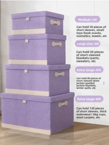 1pc Pink, Grey, Blue, Green, Purple Fabric Storage Box, Household Clothing Organizer Box, Large Capacity Foldable, Thickened Wardrobe Storage Box, Quilt Storage Box - Multicolor - View 4