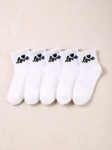 10 双黑白儿童心形图案袜子，休闲简约装，适合情人节、情侣、校园、大学、礼物、返校 - 彩色 - 查看 5