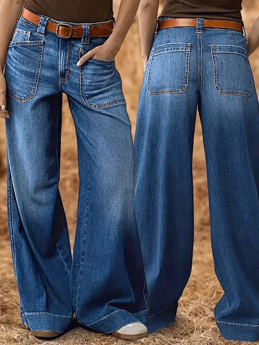 Denim Summer Thin Style Hanging High Waist Loose Straight Leg Wide Leg Jeans For Women - Màu xanh lam - Xem 1