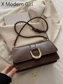 女士翻盖包休闲单肩包适合工作和约会简约百搭法棍包