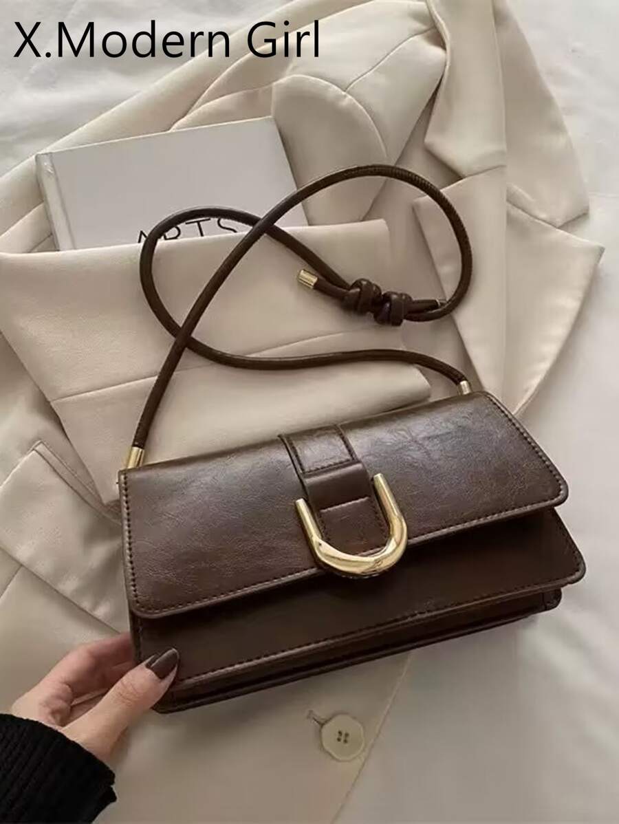 女士翻盖包休闲单肩包适合工作和约会简约百搭法棍包