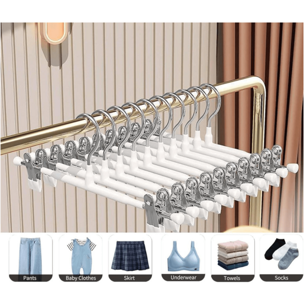 10pcs Plastic Clip Hangers For Pants, Skirts, Socks, Towels