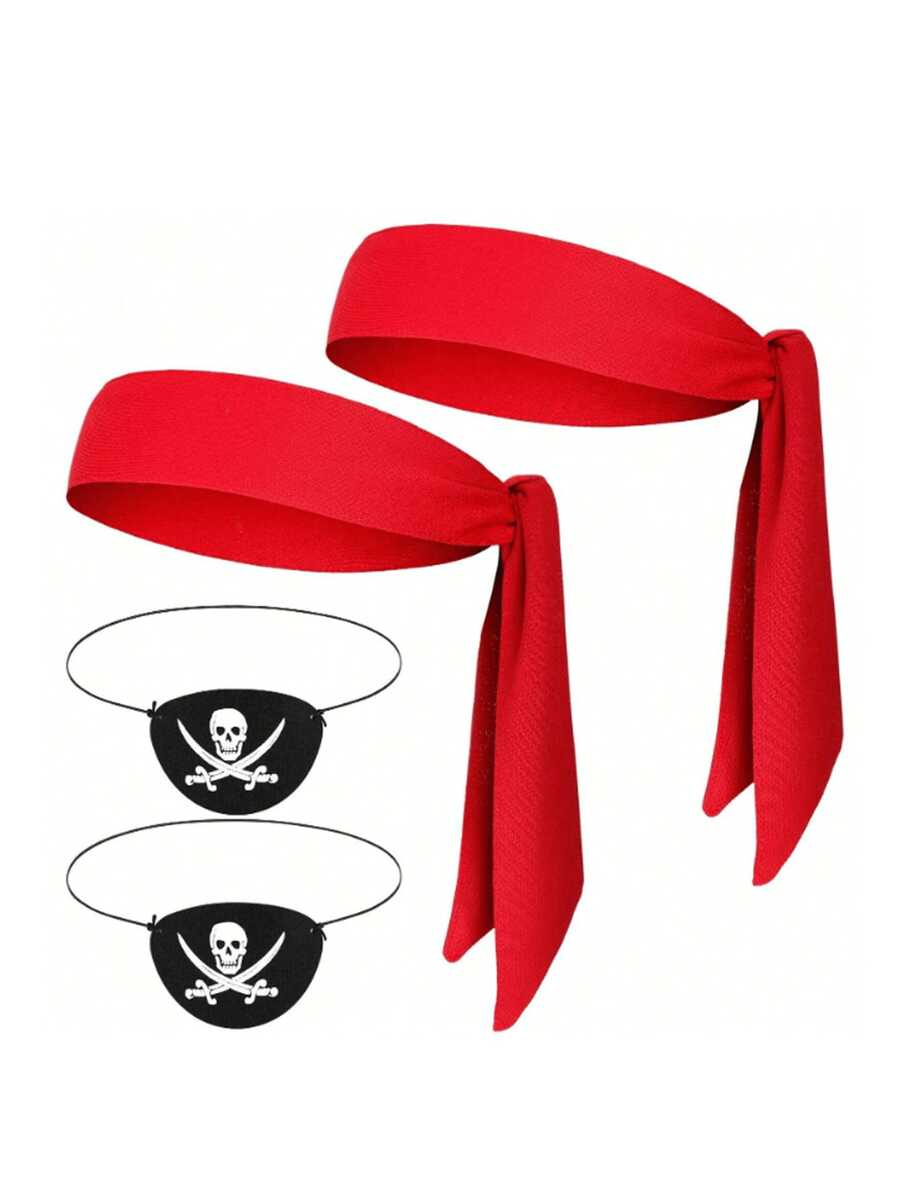 4pcs Pirate Accessories Set, Including 2pcs Pirate Headbands And 2pcs Pirate Eye Patches, For Pirate Party Halloween - Multicolor - View 1