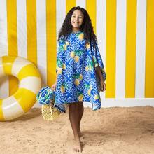 OHS Kids Hooded Towel Poncho | Quick-Dry Absorbent Beach & Pool Robe | Soft Travel Drying Wear - Blue Lemon Tile - View 1