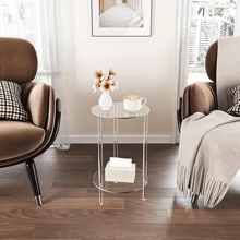 1 套透明圆形亚克力边桌，2/3 层现代小咖啡桌床头柜，适用于客厅、卧室和浴室，简约 - 透明 - 查看 4