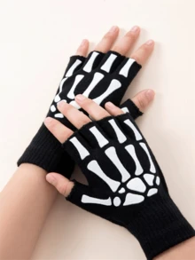 1 Paar Skelett-Hand-Muster Fingerlose Handschuhe für Herren und Damen für Partys und Halloween