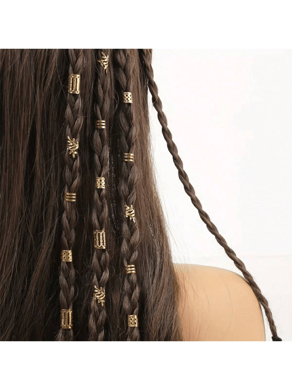 40 pièces Perles de style dreadlock dorées DIY, anneaux en fer creux, accessoires de cheveux polyvalents, pinces à cheveux