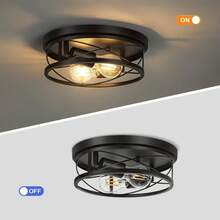 2 件圆形铁艺嵌入式吸顶灯，北欧风格，易于安装，适用于走廊、门厅、客厅、厨房、卧室、复古工业风家居装饰照明灯具，不含灯泡 - 黑色 - 查看 7