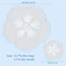 1 Pc Resin Tray Mold And Coaster Molds Large/ Small For Resin Casting, Flower Shape Epoxy Resin Casting Molds For DIY, Home Decoration - White - View 2