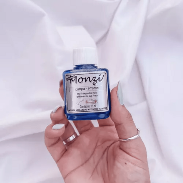 Produto azul limpeza Limpa Pratas Monzi original liquído 35ml Prata 925