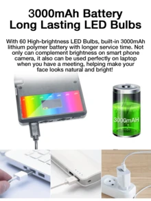 Đèn LED selfie GENAI B10, Đèn điện thoại sạc kẹp có CRI 95+, 3 nhiệt độ màu, 10 mức độ sáng, Đèn quay video di động để trang điểm, tự sướng, quay vlog, hội nghị truyền hình, phát trực tiếp phù hợp để tự sướng và phát trực tiếp, Đèn di động - Xem 9