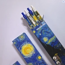4 支/盒，梵高油画图案伸缩中性笔，0.5 毫米超细笔尖，书写顺畅，快干黑色墨水笔，适用于家庭、学校和办公用品，用于学校用品，返校 - 黑色 - 查看 6