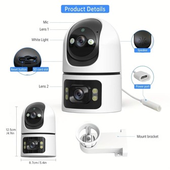 Outdoor FHD 4MP Wireless Security Camera, Dual Lens PTZ Wall Hanging, USB Powered, Audio & Motion Alerts, Application Control, Color Display For Surveillance & Store Monitoring