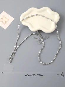 珍珠串珠蝴蝶结手机挂绳，带透明卡夹，适合送给母亲、家人、朋友、生日、节日的礼物，手机挂饰，手机链 - 彩色 - 查看 8