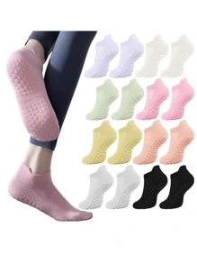 Set de 6/5/3 pares de calcetines de yoga con suela de goma antideslizante, calcetines de compresión transpirables aptos para deportes en interiores y exteriores, diseño de textura antideslizante, ajuste cómodo, para todas las estaciones